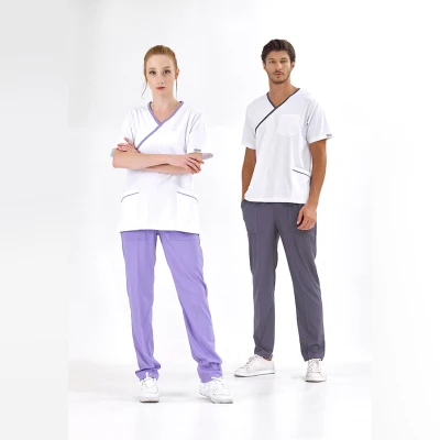 ست اسکراب یقه ضربدری لوکس لاکرا
