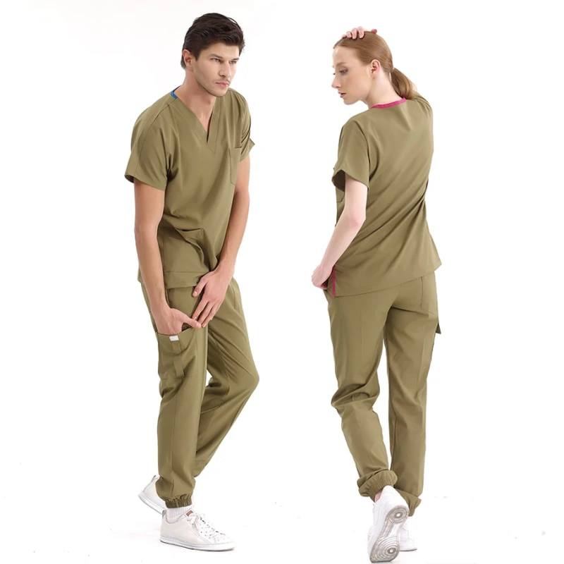 ست اسکراب شلوار جاگر لوکس لاکرا، رنگ خاکی — اورجینال چیزگی مدیکال
