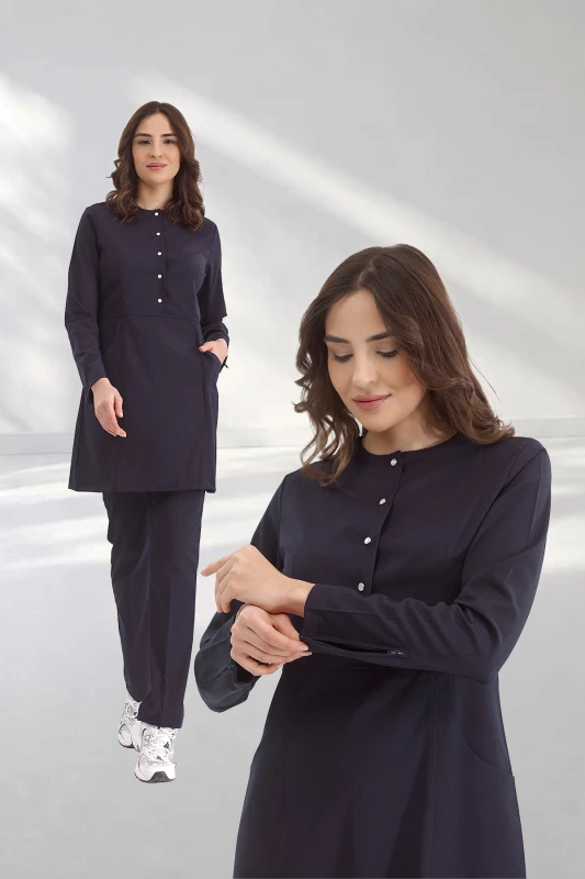 ست اسکراب حجاب زیپ‌دار لوکس لاکرا، رنگ سرمه‌ای — اورجینال چیزگی مدیکال
