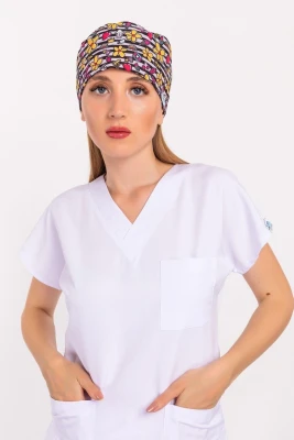 کلاه جراحی طرح گل و لبه‌های راه‌راه