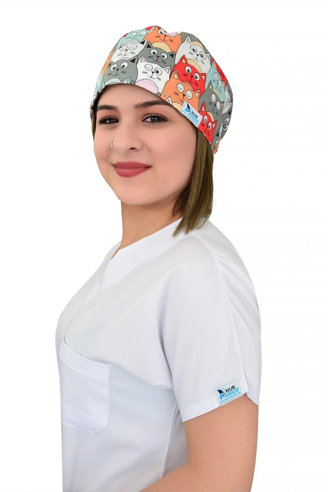 کلاه جراحی طرح گربه نارنجی — محصول Cizgi Medikal